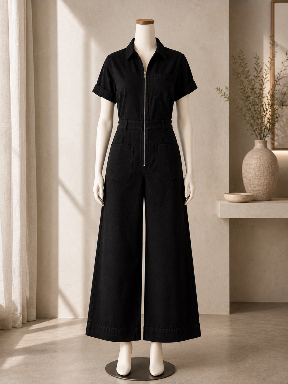Maeve The Colette Black Utility Jumpsuit Size 14 Cropped Wide Leg